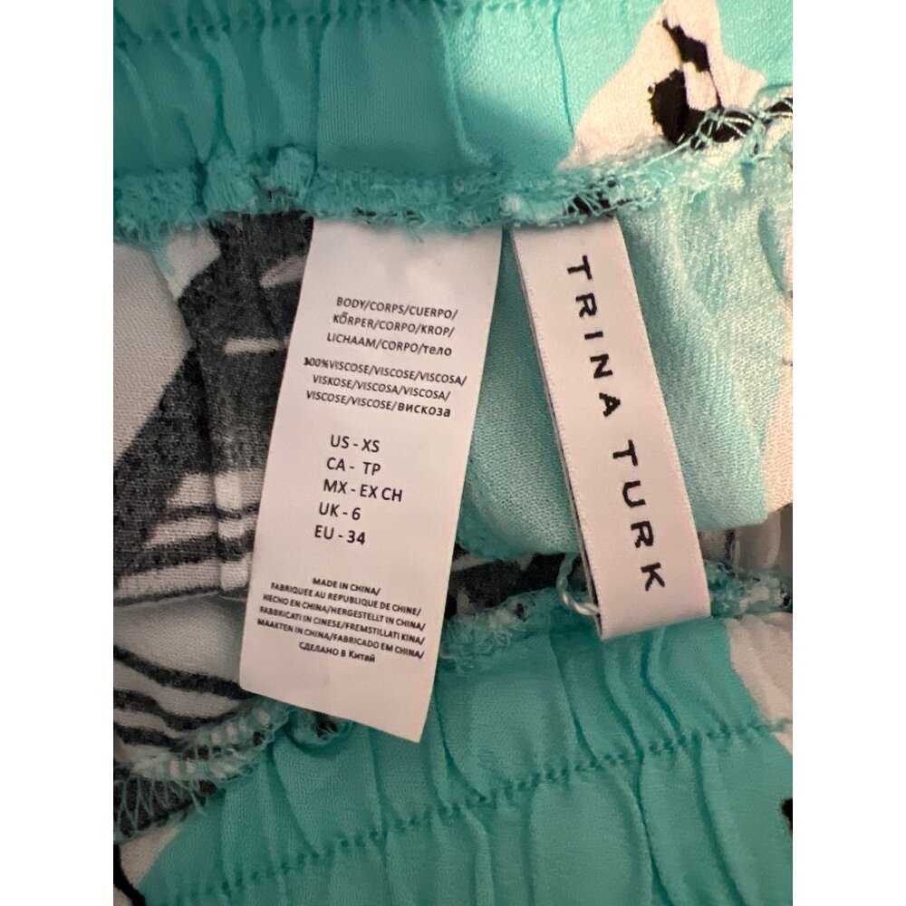 Trina Turk Aqua and Black Leaf Print Swim Coverup - Picture 8 of 9